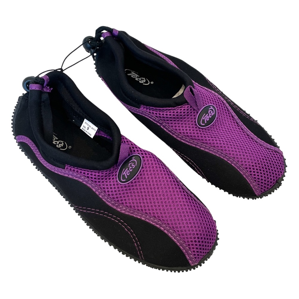TECS Women's Aquasock Water Shoe Slip On Purple / Black - NEW - Size 9 M